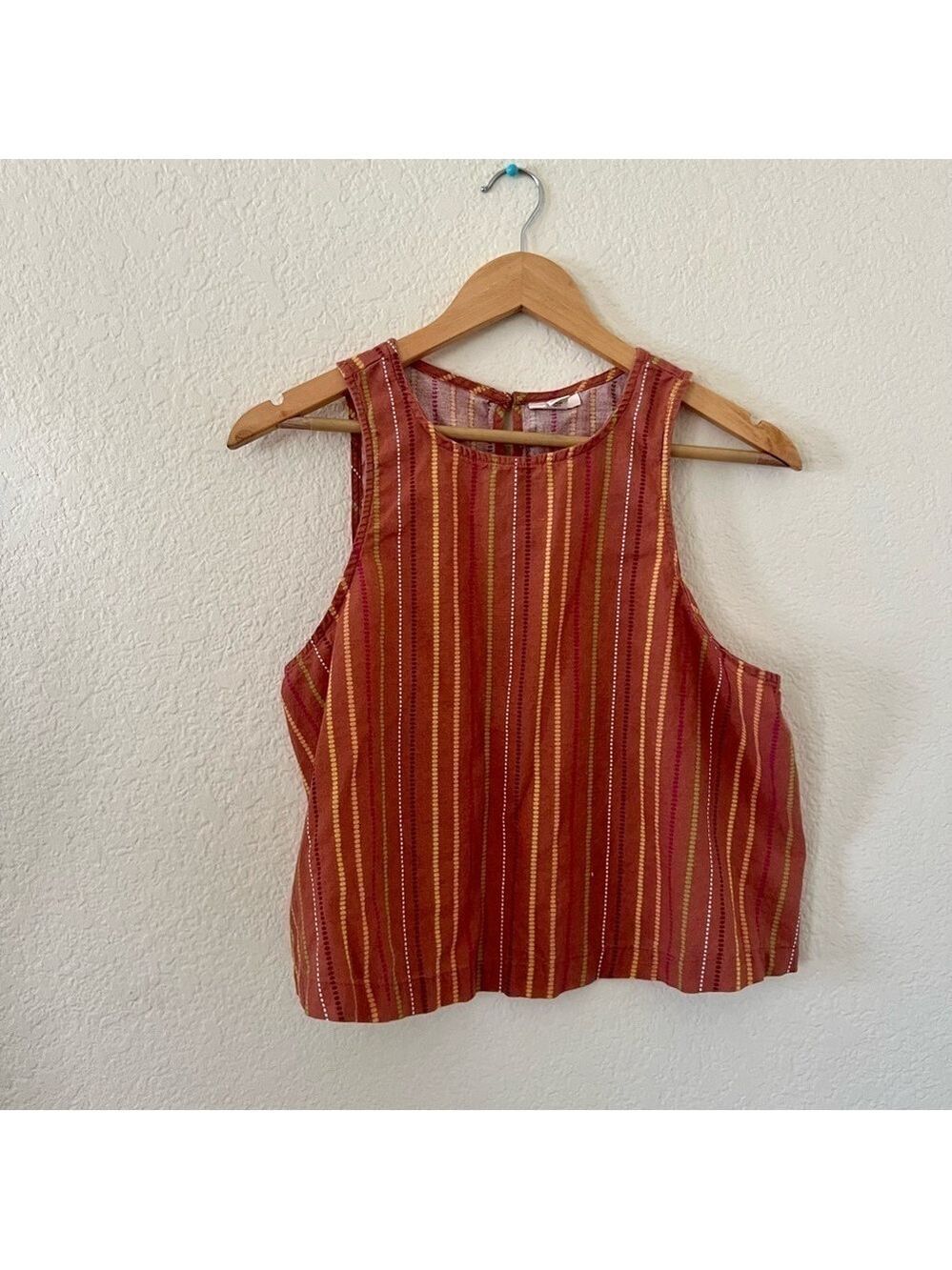 ana a new approach Tank Top Large Rust Orange Striped Cotton Linen Blend Shell